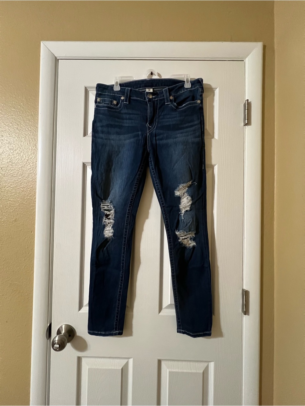 True Religion Dark Blue Ripped Skinny Jeans Festival Concert